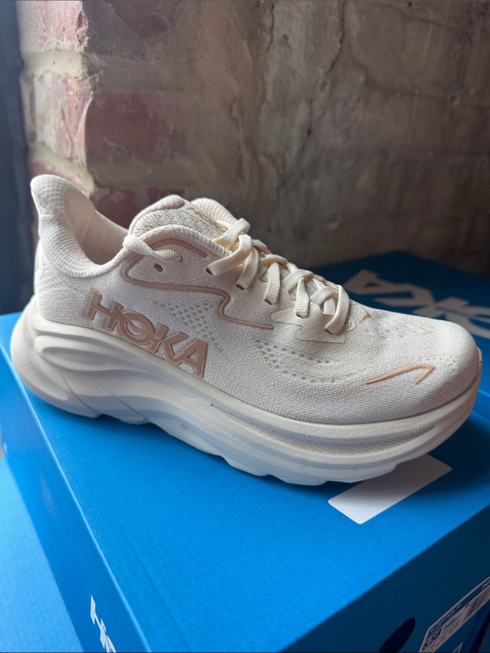 Hoka Clifton 10 VCH Cream/Beige Running Shoe with Subtle Gold/Tan Accents